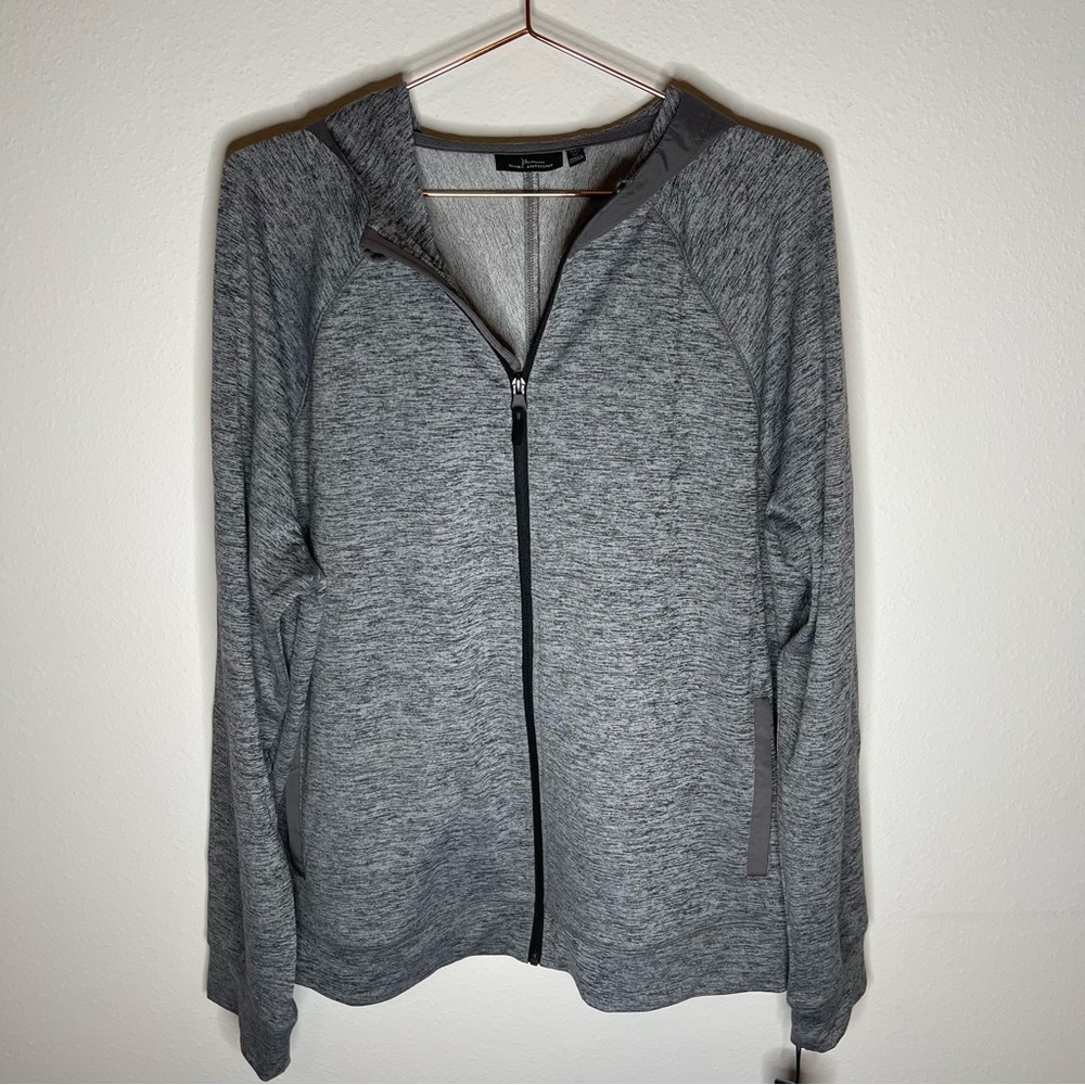 Marc Anthony Slim Fit Knit Lightweight Hooded Zipper Jacket Gray Black Zippered - Picture 13 of 13